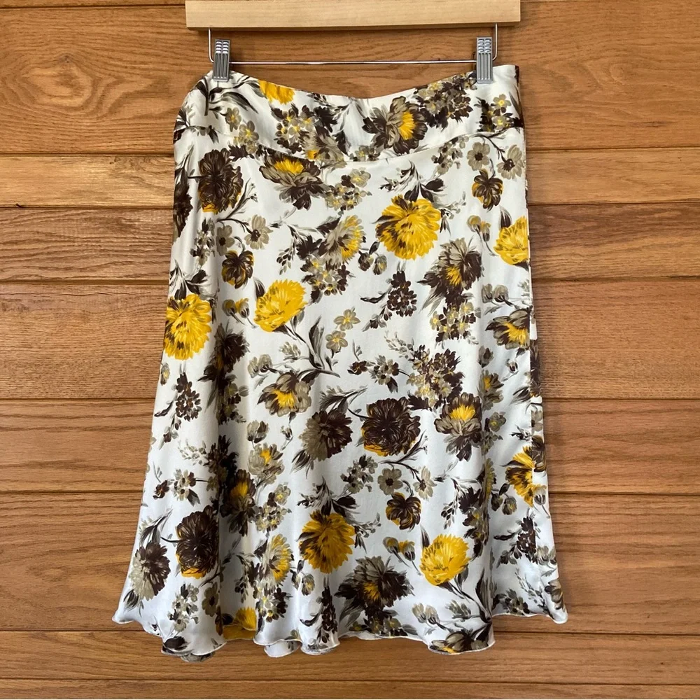 Tara Jarmon gray and yellow silk midi skirt
